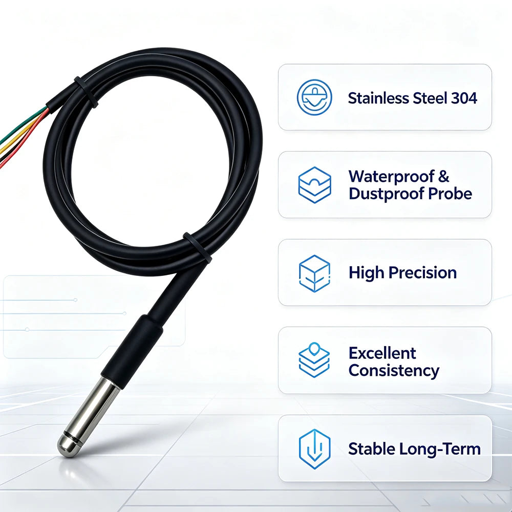 1PCS SHT40 SHT30 SHT20 SHTC3 SHT45 SHT35 SHT31 Digital Temperature Humidity Sensor Stainless Steel I2C Probe with IIC Interface