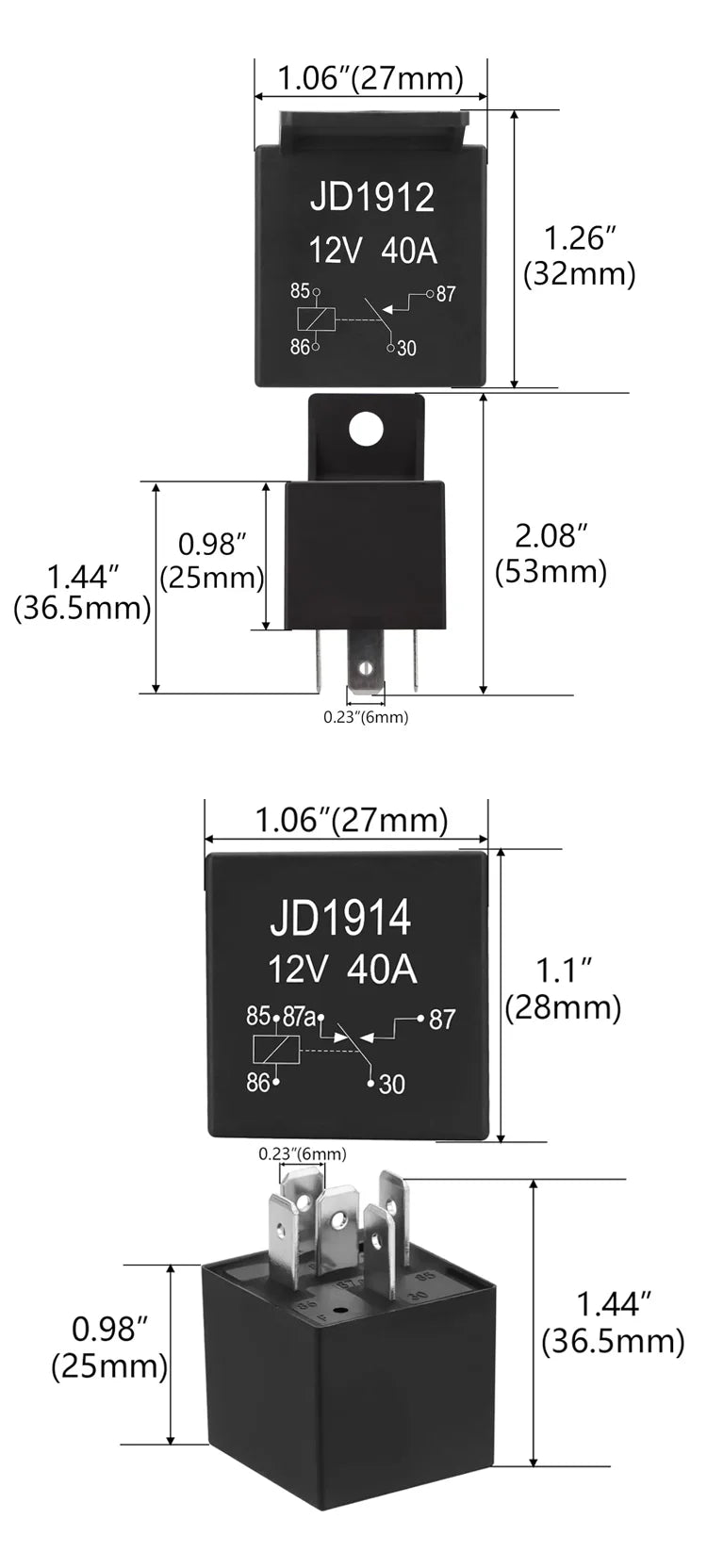 JD1914 40A 12V/24V SPDT Waterproof Car Relay, 4/5 Pin Auto Switch Starter Kit for Car Boat Tractor Truck Motorcycle