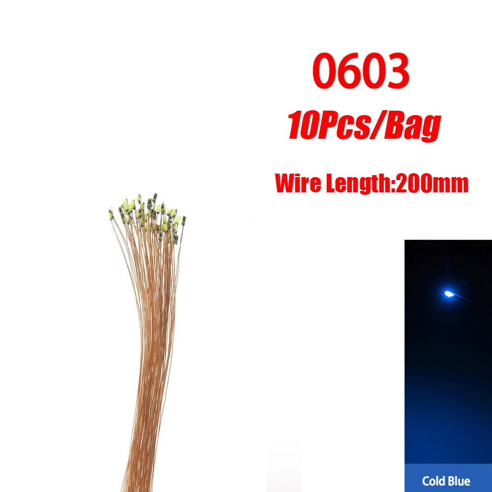 10pcs/Lot 0402 0603 SMD Lamp Wired Micro Led Pre-Soldered Micro Litz Wired Chip 20cm 3V Railway Model Scenes