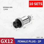 10 Pcs GX12 Aviation Circular Connector 2 Pin 3pin 4pin 5pin 6pin 7pin Male Plug& Female Socket Fixed Rear Nut