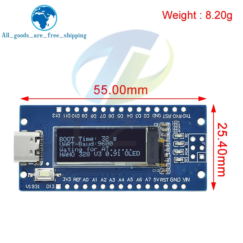 Nano V3.0 Atmega328P Ch340C Built-In 0.91" Oled Display 128*32 Resolution Iic I2C Compatible for Arduino Nano V3.0
