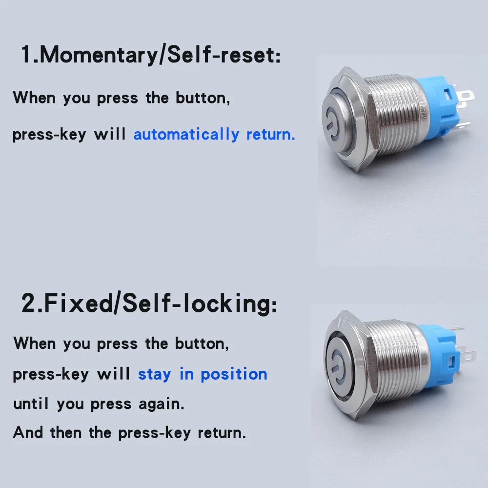 40pcs 22mm Push Button Switch Latching Momentary Metal PC Power LED Light On Off with Wire Waterproof 12v 3v 5v 6v 24v 220v Red
