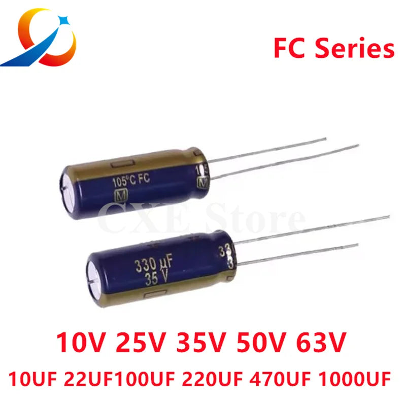 10PCS  FC Series 10V 25V 35V 50V 63V 10UF 22UF 47UF 68UF 100UF  220UF 330UF 470UF  NEW 1000UF Audio electrolytic capacitor