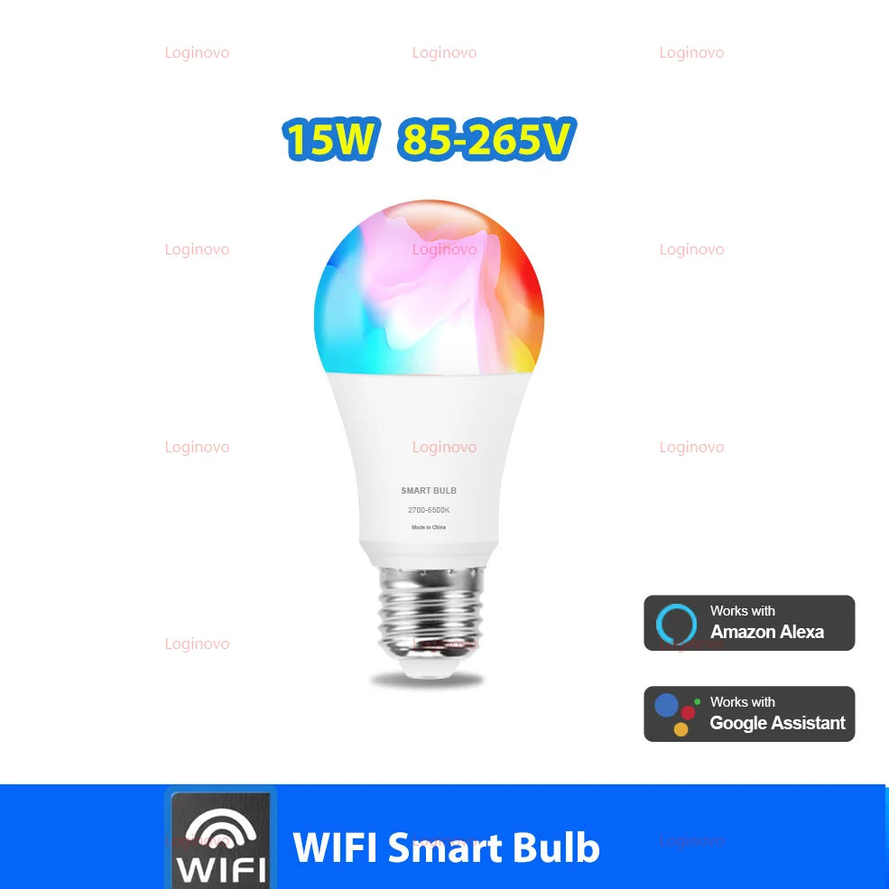 Bluetooth/WiFi LED Light Bulb E27 15W 20W 110V 220V RGB RGBCW Dimmable Led Bulbs Led Lamp For Alexa Google Home Tuya Smart Life