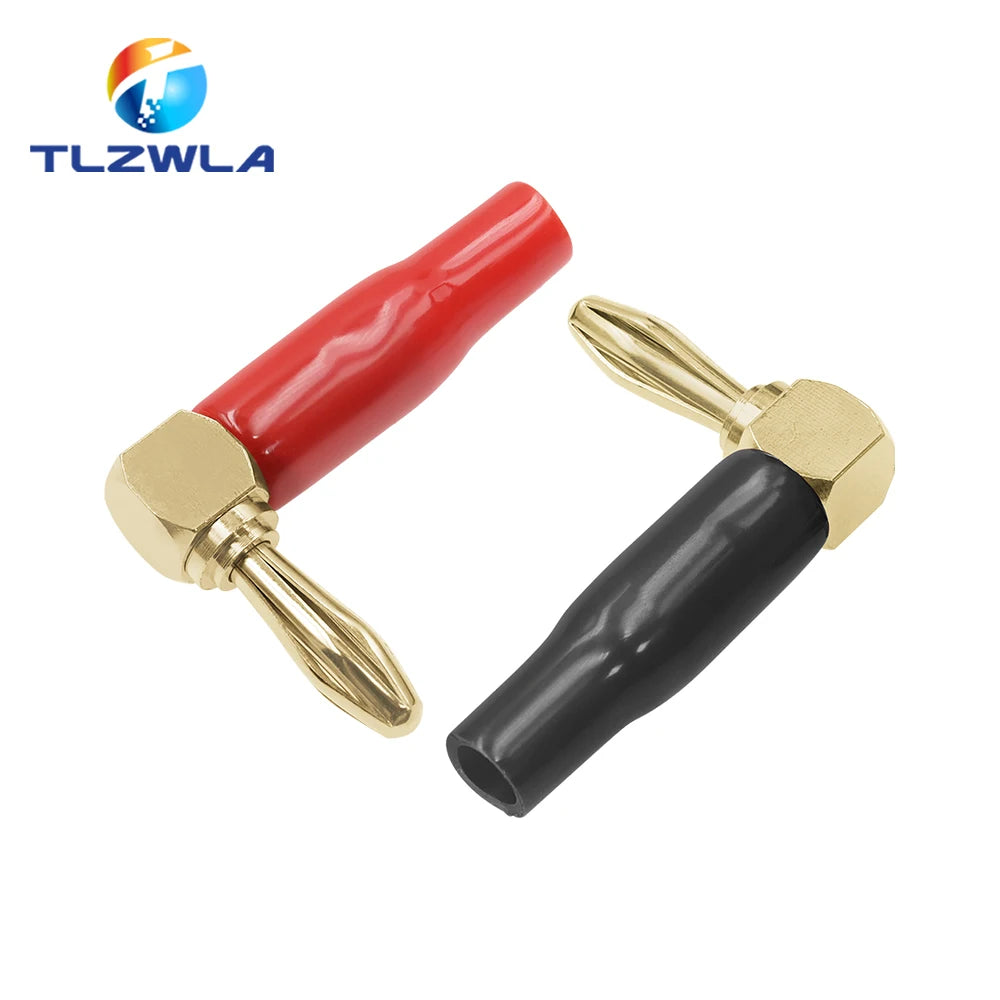 2PCS 4mm L-shaped Right Angle Banana Plug Soft Plastic Shell 90 Degree Banana Connector Red Black for Audio Video Speaker