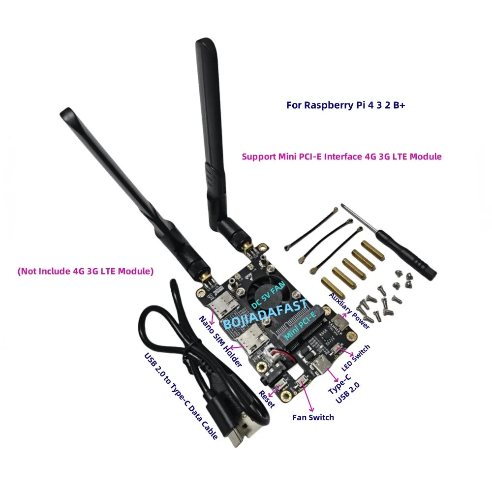 4G 3G LTE WWAN GSM Modem Module Mini PCI-E MPCIe Wireless Adapter Card Dual Nano SIM Slot + 2 Antennas For Raspberry Pi 4 3 2 B+