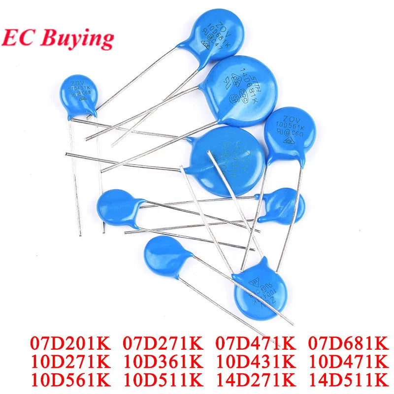 5-20pcs MOV Varistor Piezoresistor 7D/10D/14D 681K 621K 561K 511K 471K 431K 361K 271K 201K 560V 510V 470 430 Resistor Resistence