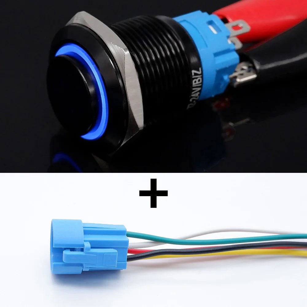 16mm 19mm 22mm Black On Off Metal Button Switch Car Power Start Stop Led Light Waterproof Reset Latching With Socket 5V 12V 220V