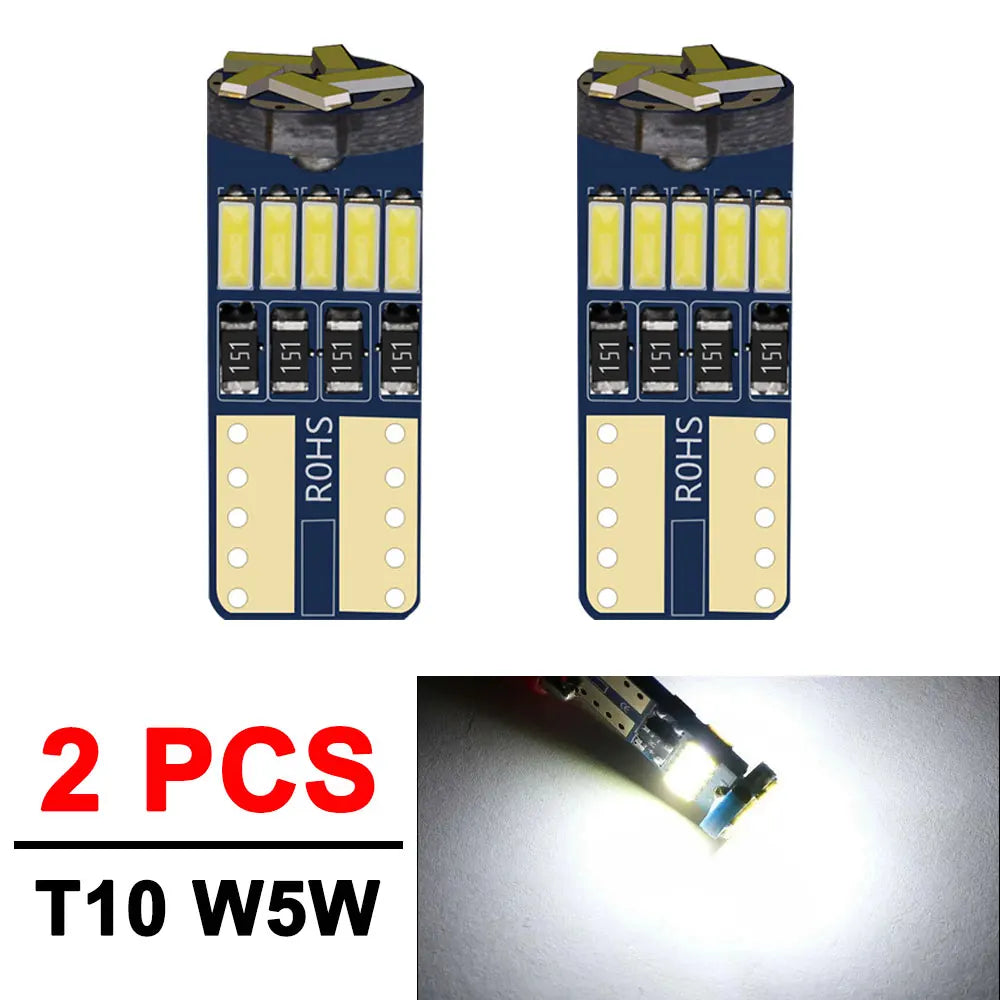 2/4/10/50 PCS T10 W5W LED Bulb CANBUS 12V 4014-15SMD 6500K White Car Interior Dome Door Courtesy  Glove Box License Plate Lights