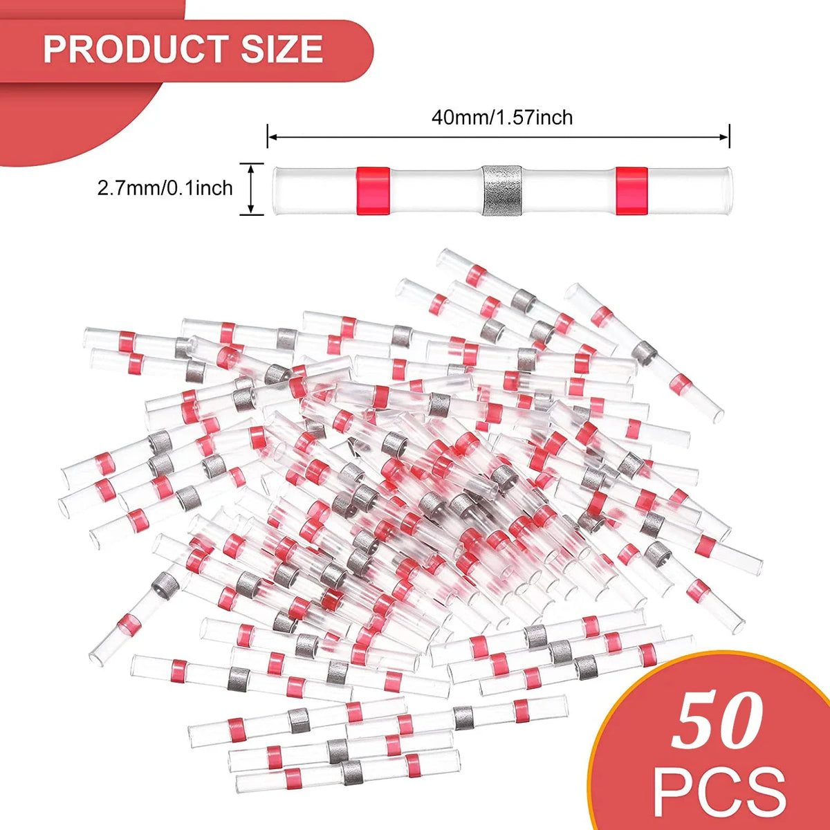 50-1000PCS Heat Shrink Butt AWG22-18 Red Solder Insulated Waterproof Electrical Splice Wire Connectors with Hot Air Gun Us/Eu