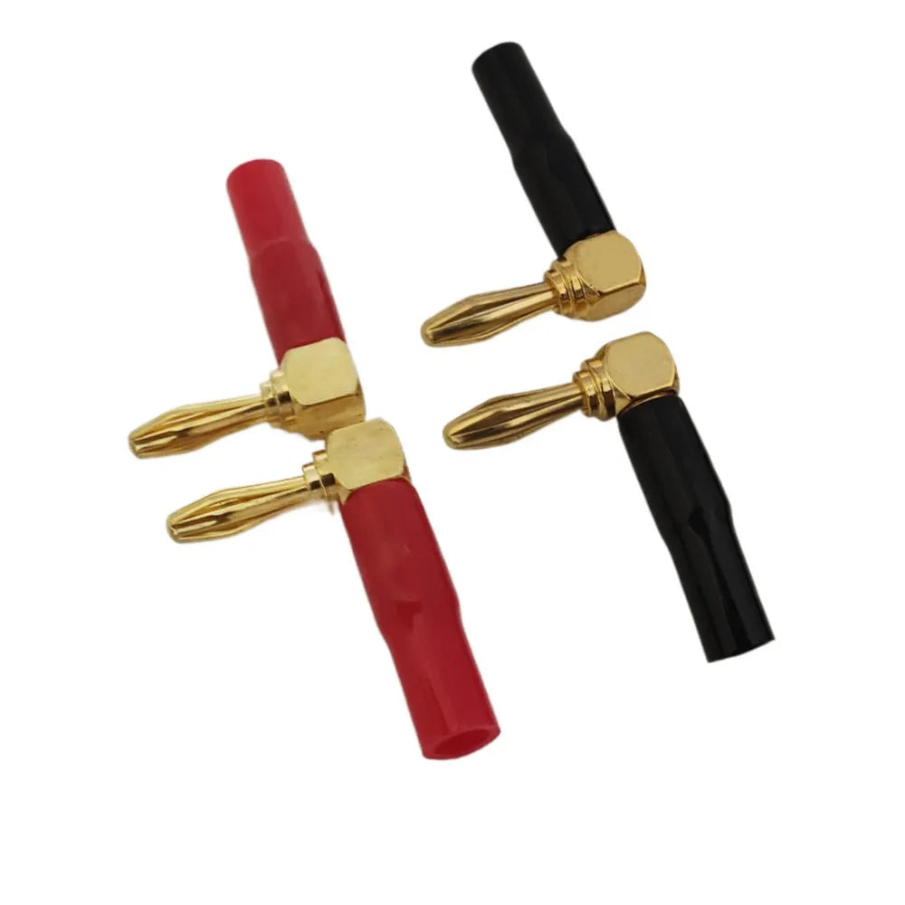4PCS 4mm L-shaped Right Angle Banana Plug Soft Plastic Shell 90 Degree Banana Connector Red Black for Audio Video Speaker