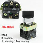 XB2-BD21 BD25 BD33 BD53 BD73 1NO/2NO/1NO1NC 2/3 position Latching self-locking selector push button switch Momentary self-Reset