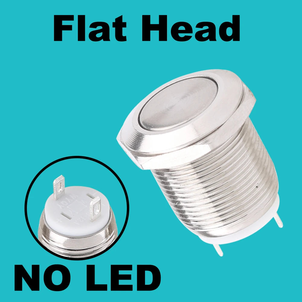 1 pc 12mm metal push button waterproof nickel plated brass switch flat high head Round shape momentary self reset 1NO latching