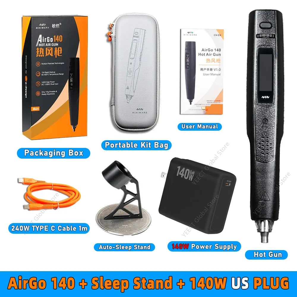 MINIWARE AirGo 140 Portable Hot Air Gun 140W PD3.1 USB-C Electric Heat Gun 115g Compact For Phone Repair BGA Desoldering