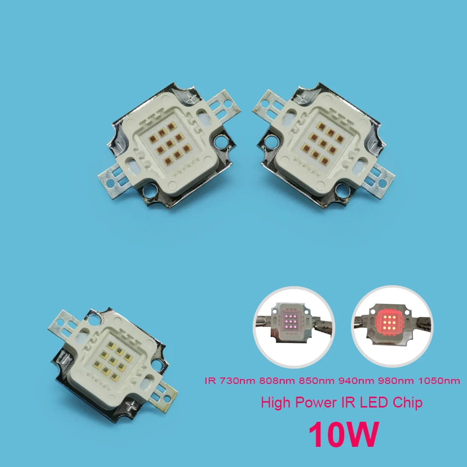 10w High Power LED Chip IR Infrared 730nm 740nm 808nm 850Nm 940nm 980nm 1050nm Emitter Light Lamp Beads  For Night Vision Camera