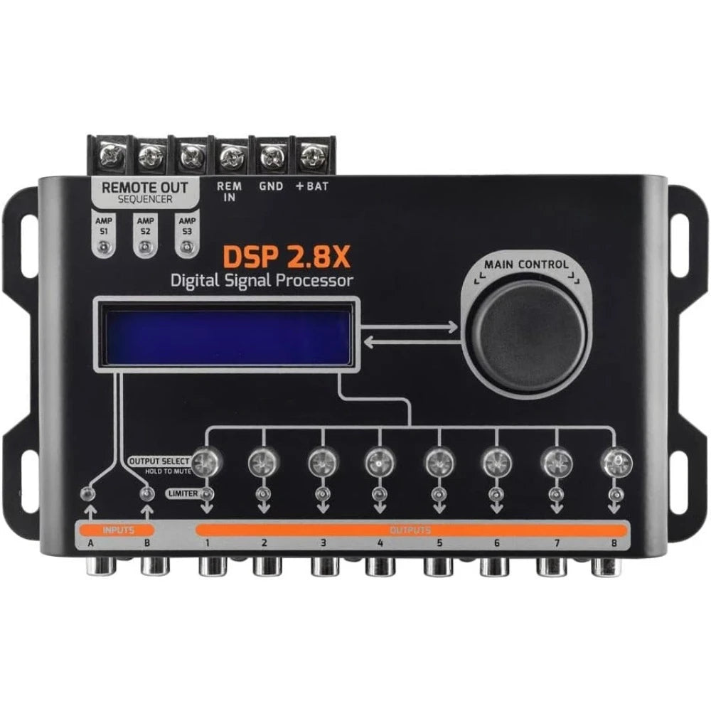 US Shipping Car Audio DSP 2.8X Digital Crossover Equalizer 8 Channel Signal Processor with Sequencer Remote Relay