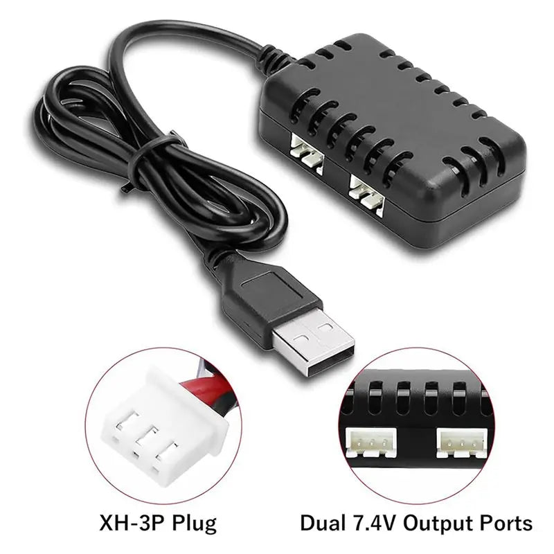 ABNR 2X 7.4V Lipo Battery Charger - RC Car Balance Chargers USB Cable 2-In-1 With XH-3P Plug 1A For 2S Batteries RC Cars