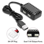 ABNR 2X 7.4V Lipo Battery Charger - RC Car Balance Chargers USB Cable 2-In-1 With XH-3P Plug 1A For 2S Batteries RC Cars