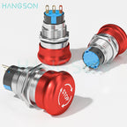 Metal Emergency Stop Push Button Switch Latching 12V-250V Stainless Steel Red Mushroom 16 19 22 25MM 1NO1NC Momentary