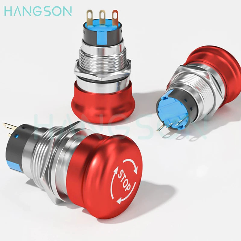 Metal Emergency Stop Push Button Switch Latching 12V-250V Stainless Steel Red Mushroom 16 19 22 25MM 1NO1NC Momentary