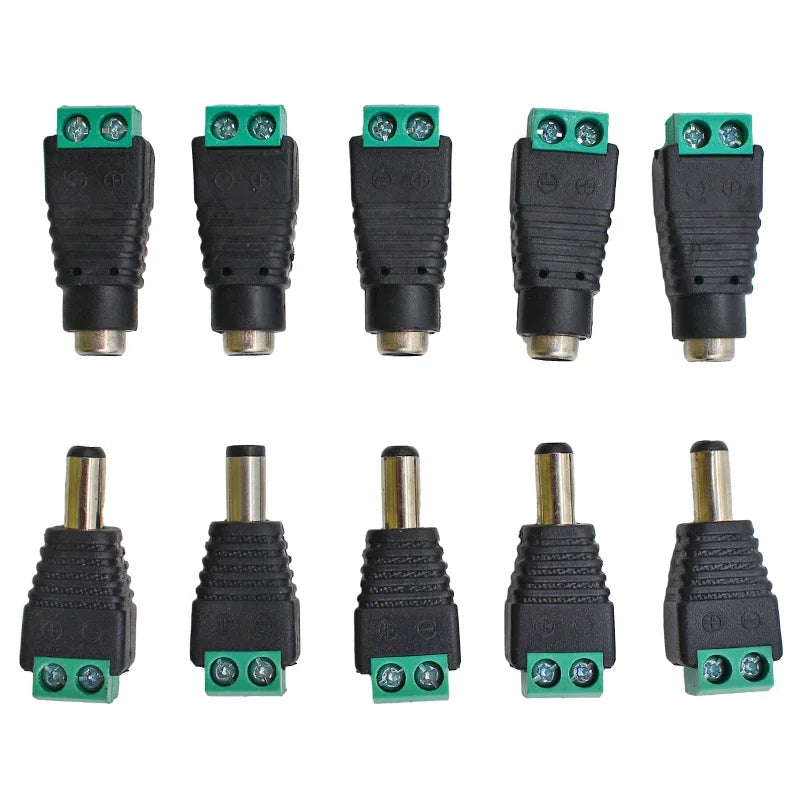 DC 12V Male Female Connectors 2.1*5.5mm Power Plug Adapter Jacks Sockets Connector For Signal Color LED Strip CCTV Camera