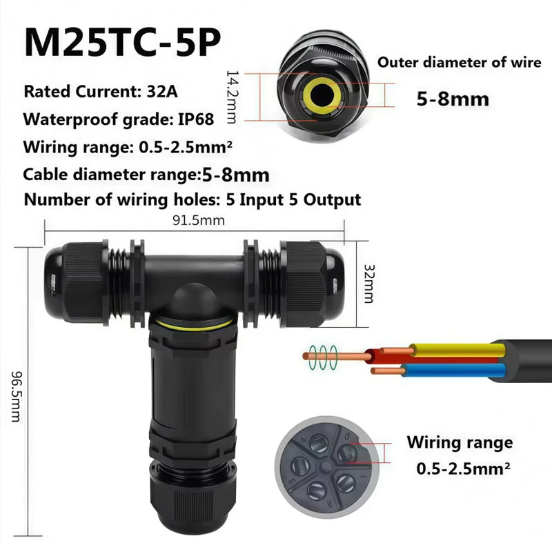 Heavy Duty Quick Connect Terminal Block T-type, IP68 Waterproof 2/3/4/5Pin for Secure & Fast Damp-Proof Wiring Connector