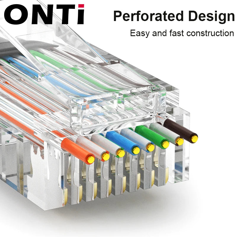 ONTi 10/50pcs CAT6 CAT5E Pass Through RJ45 Modular Plug Network Connectors UTP 50μ Gold-Plated 8P8C Crimp End for EthernetCable