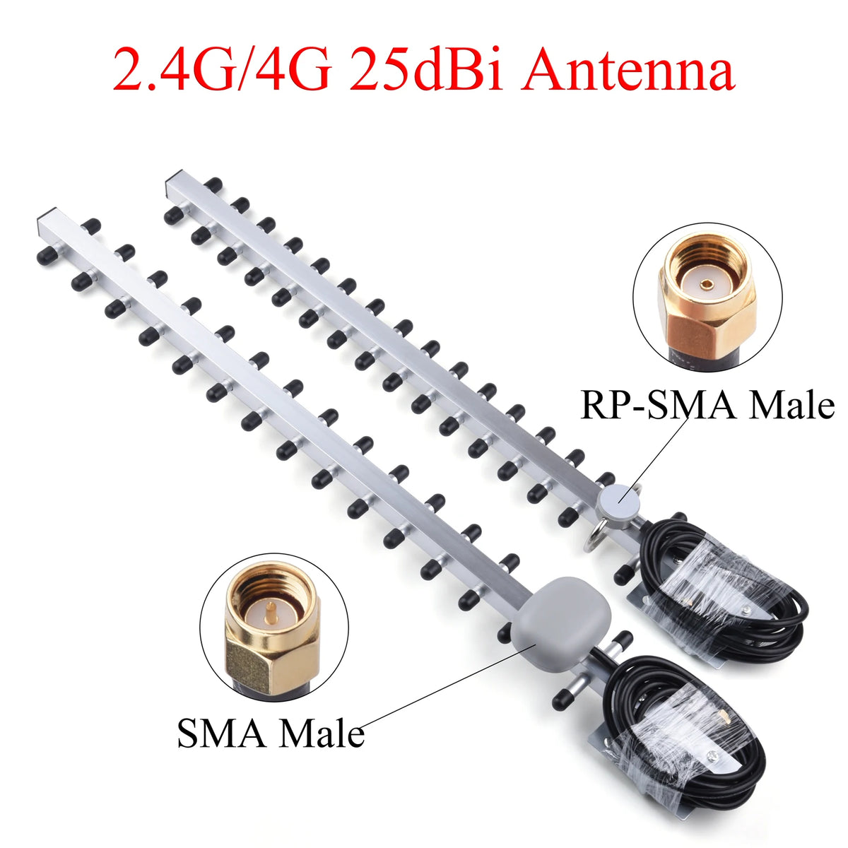 US 25dBi High Gain Dual-Band 4G/2.4G WiFi Yagi Antenna Compatible with RP-SMA/SMA Male Connectors Weatherproof with Cable