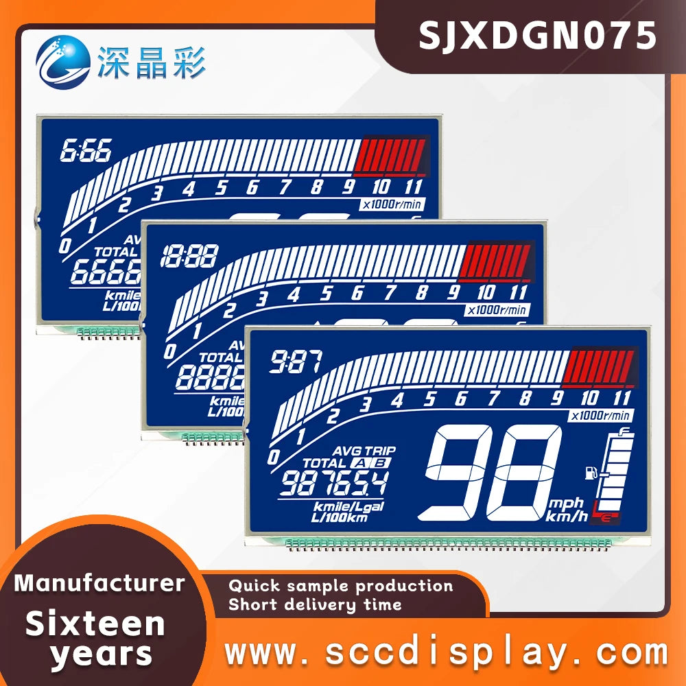 Wholesale Customization SJXDGN075 Wide Temperature Digital Display LCD Screen HTN Anti Glare Segment Code Screen for Motorcycles
