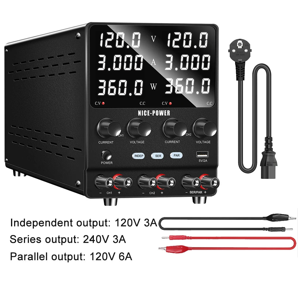 NICE-Power Dual Lab Power Supply 30V 10A Adjustable 3 Channel 60V 120V 240V Digital Bench Power Source Multiple Series Parallel