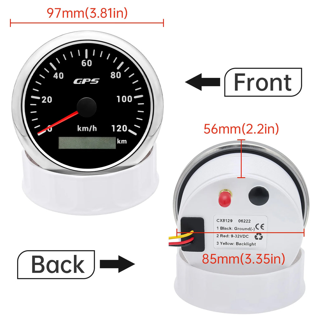 60/120/200KMH 85MM GPS Speedometer Gauge 7 Color Light with GPS Antenna Waterproof Motorcycle Boat Car Truck Speed Gauge Meter
