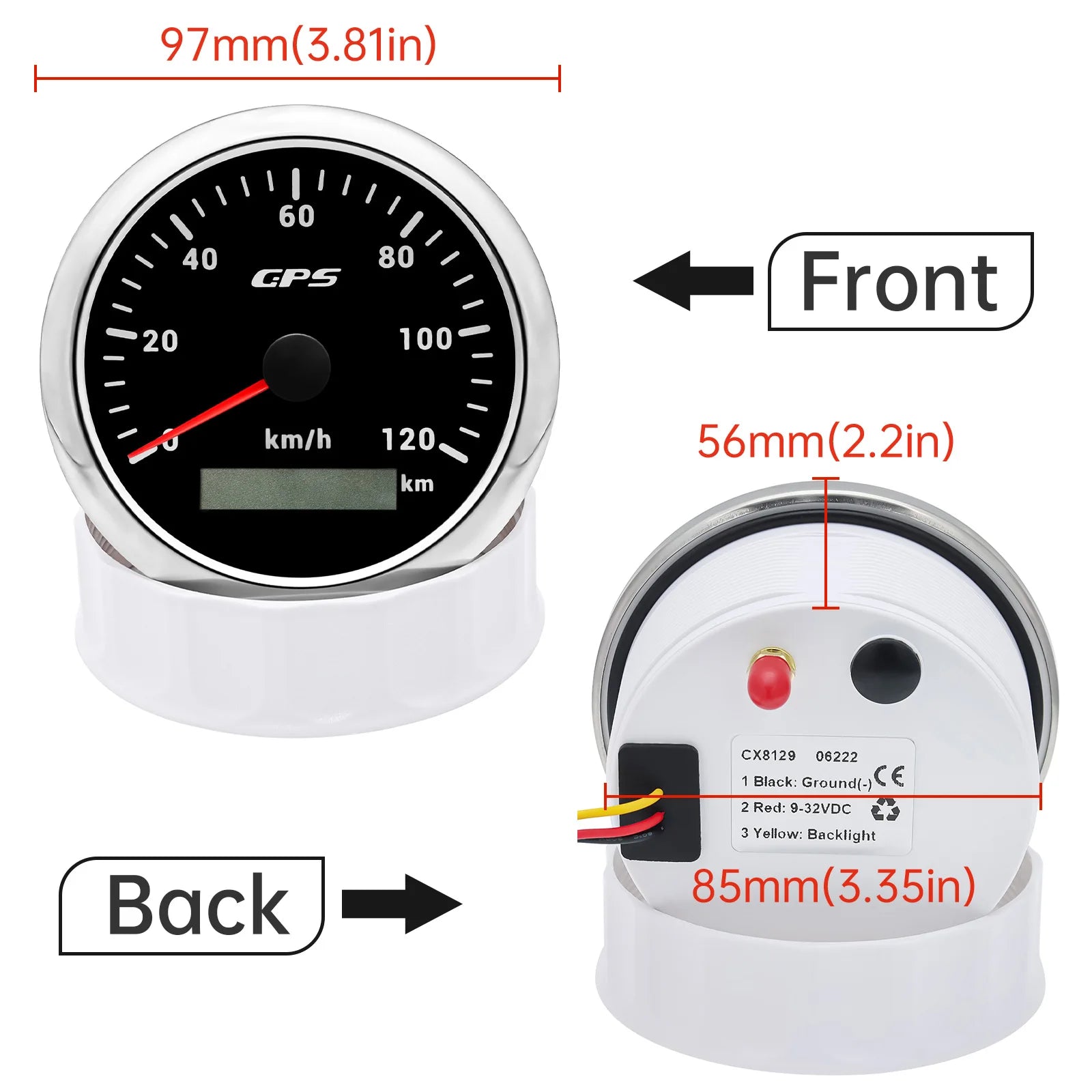 60/120/200KMH 85MM GPS Speedometer Gauge 7 Color Light with GPS Antenna Waterproof Motorcycle Boat Car Truck Speed Gauge Meter