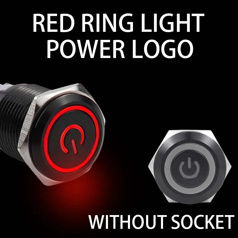 16/19/22mm Waterproof Metal Push Button Switch with socket LED Ring/Power Light Momentary Latching   5/12/24/220V black 1NO1NC