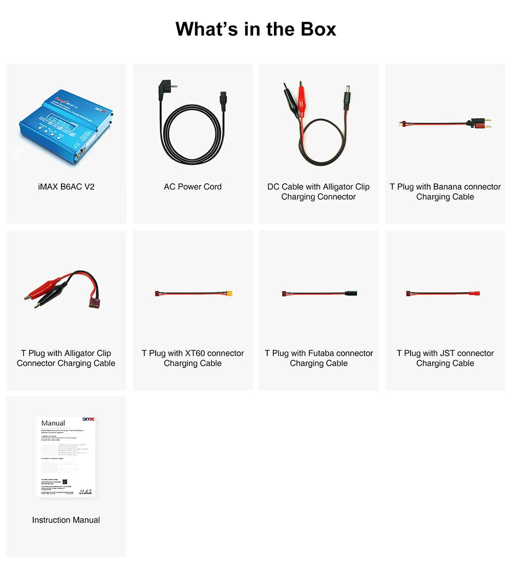 SKYRC Lipo Charger IMAX B6 EVO B6 V2 B6 Mini B6AC V2 Balance Battery Charger Discharger with Adapter Temperature Sensor 6A 1-6S