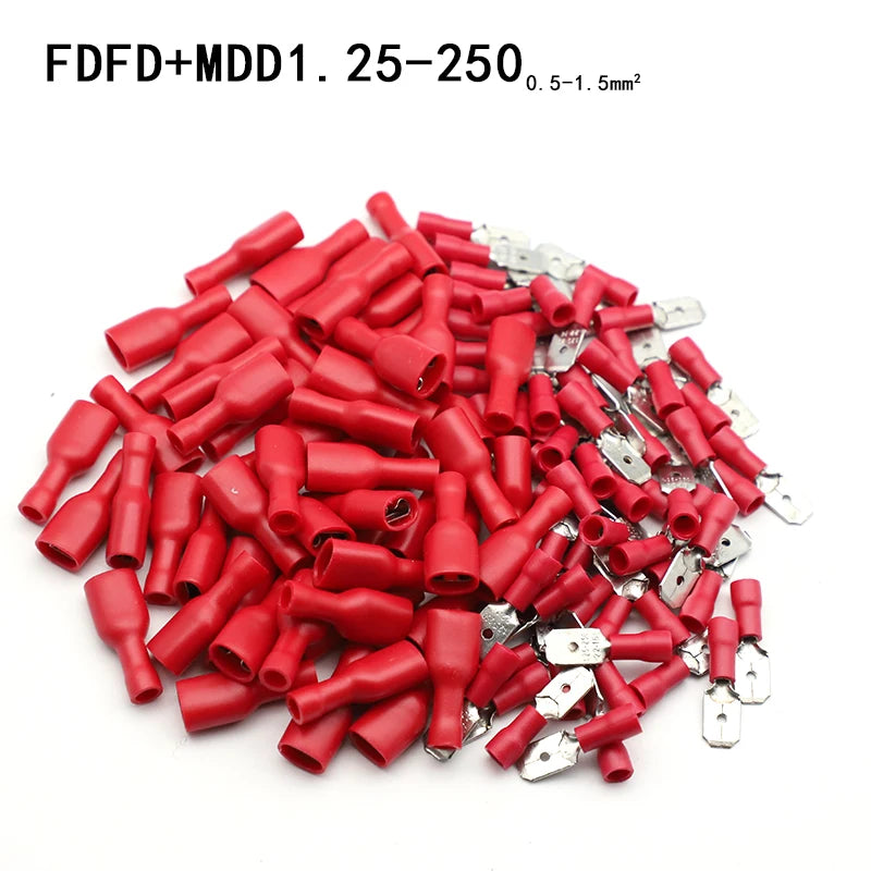 100pcs/50 pairs Female/Male Spade Connectors 16-14 AWG Spade Quick Disconnect Connectors Insulated Spade Wire Crimp Terminal