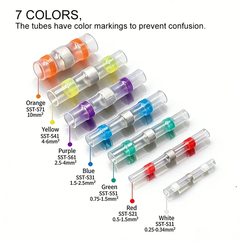 50 - 500pcs Solder Seal  Wire Connectors 3:1 Heat Shrink Butt Crimp Terminals Waterproof Electrical Cable Splice Connector