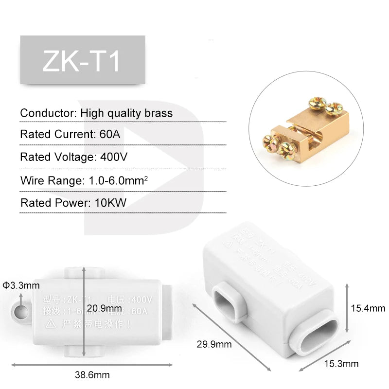 High Power 60A/80A/100A 400V/1000V 1.0-16mm2 No disconnection Wire Connector Cable Splicing Wiring Terminal Block Junction Box