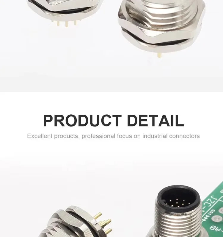 M12 2 3 4 5 6 8 12 17 Core Flange Socket PCB Board Aviation Plug Male and Female Hole size 12/16mm Waterproof Connector