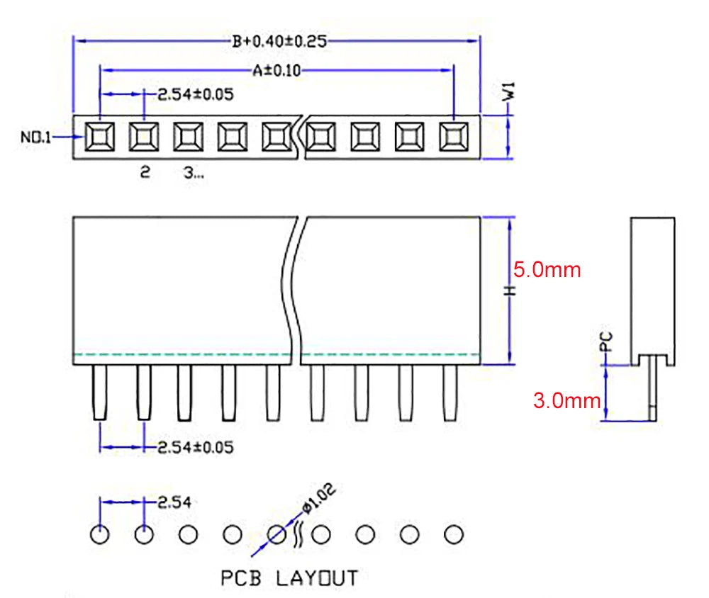 10PCS 2.54mm 1X40P Female Header Single Row Straight 0.1" Pitch 40 Pin 3.5mm 5mm 5.7mm 6.8H 7.1mm 8.5mm Plastic height optional