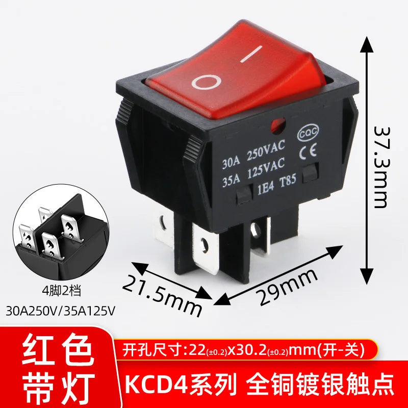 5PCS 16A 20A 30A Rocker Switch 220V 120V KCD7 KCD4 4 6 Pin Rocker Toggle Switch SPDT ON OFF Red Lighted Heavy Duty T125 T85