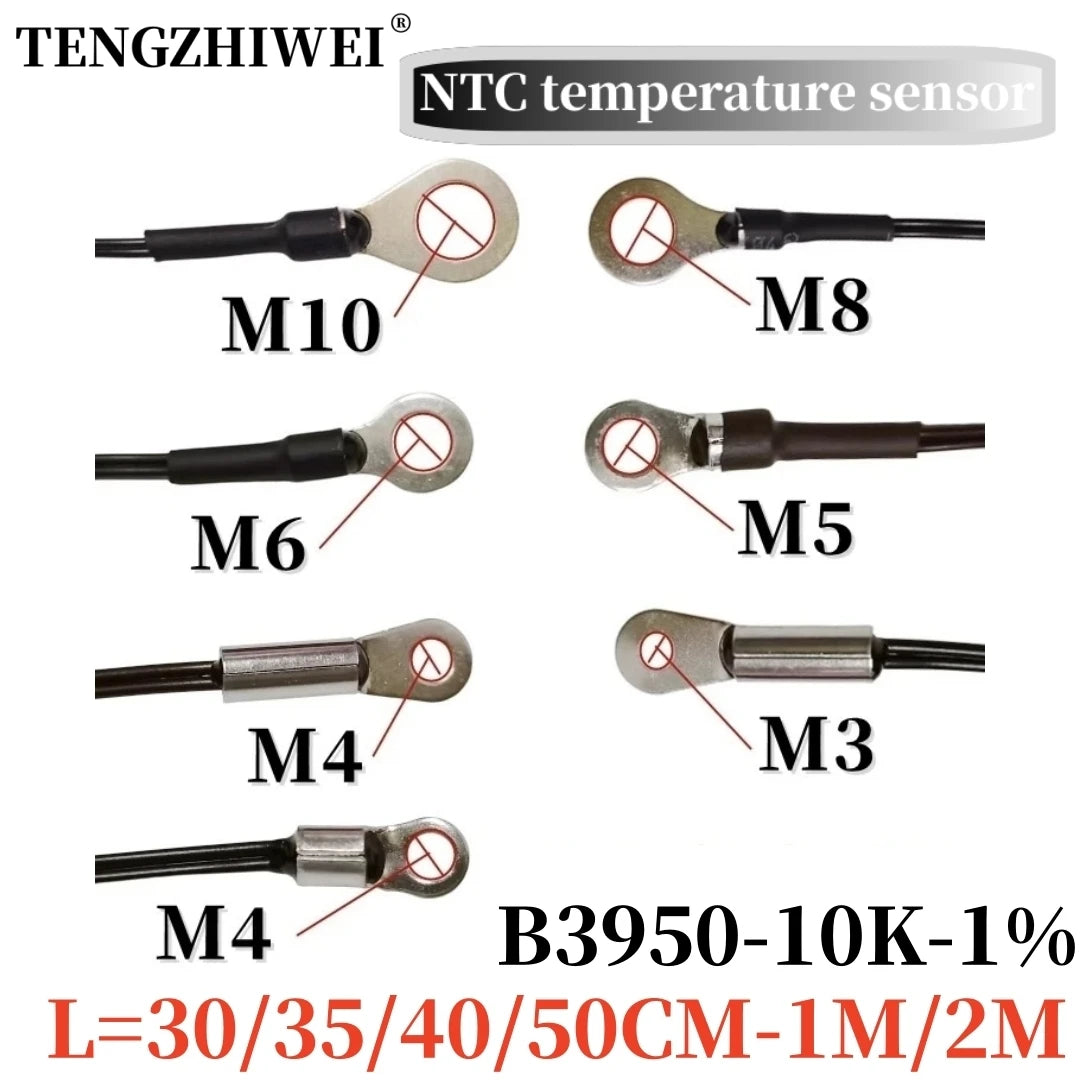 NTC Temperature Sensor Temperature Measurement Thermistor 10K B3950 1% M3M4M5M6M8M10 Inverter Fan Wire Ear Fixed Probe