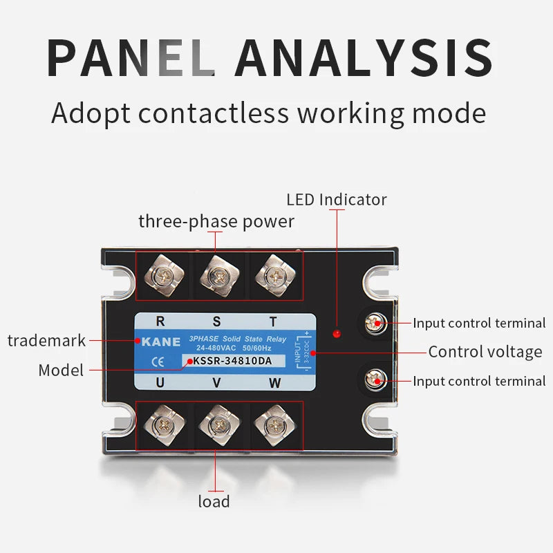 KANE DC-AC 3-Phase Solid State Relay 3-SSR 10A-200A KSSR 3~32VDC-24~480VAC Control 40AA 40DA KSSR Epoxied Protection