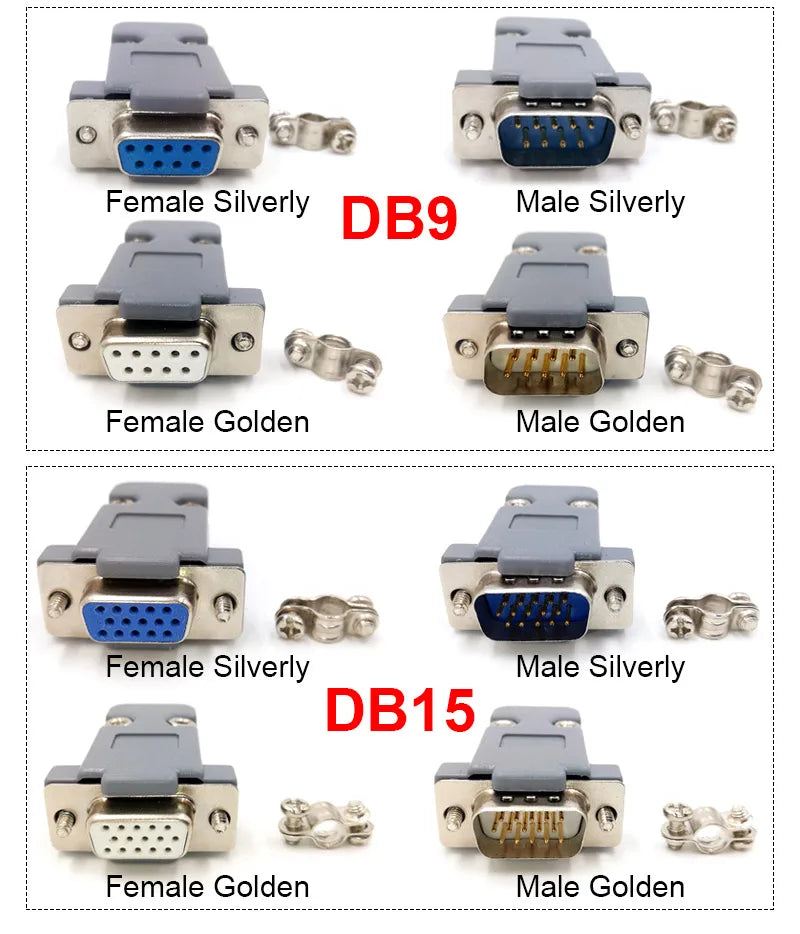 10PCS DB9 Adapter Connector Core RS232 Serial COM Plug Connectors Hole/pin DB15 Female Male Port Socket D Sub DP9 Plastic Case