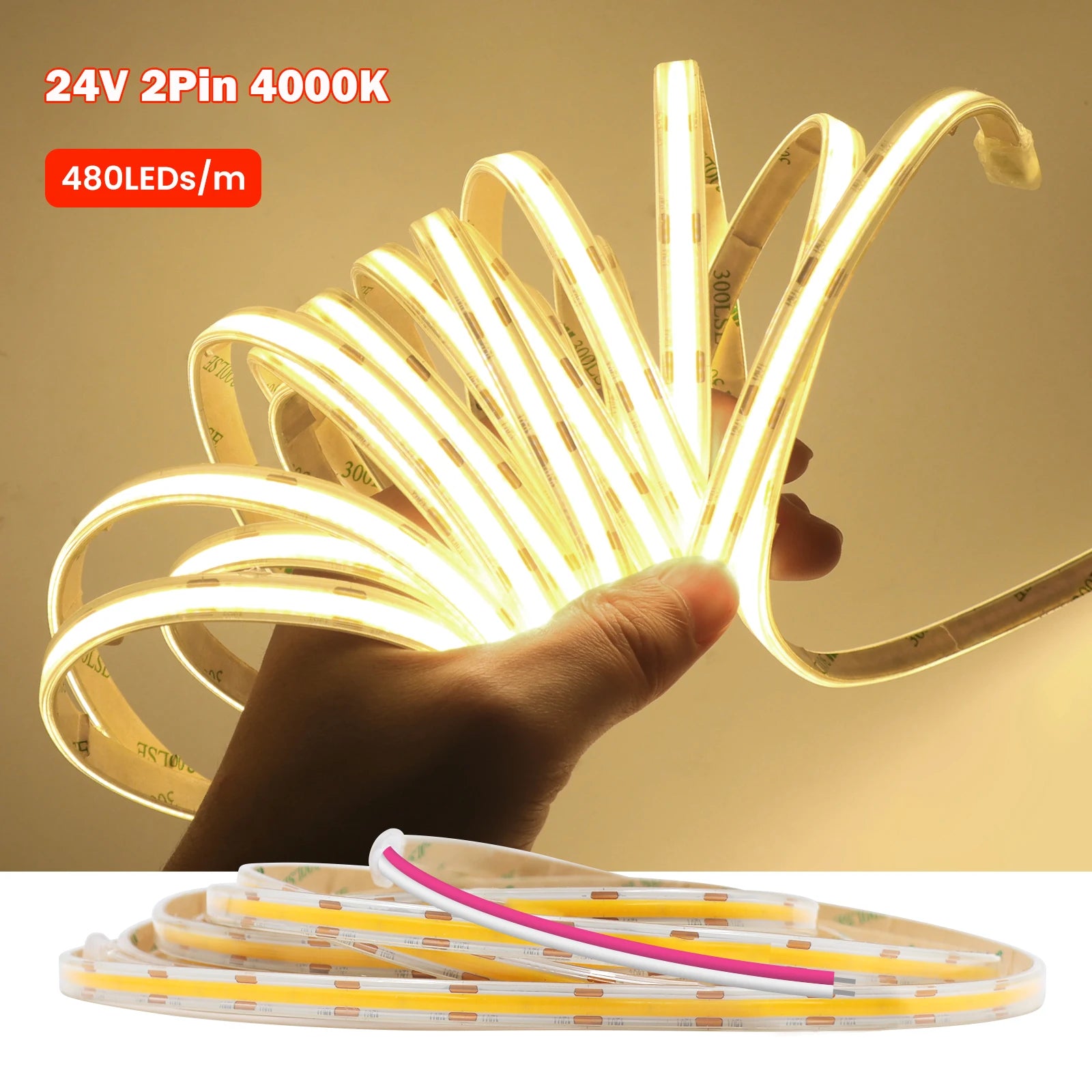 IP67 Waterproof 12/24V COB LED Strip Light 480LED/m Dimmable RA90 LED Lights High Density Flexible Ribbon Tape 3000K 4000K 6000K