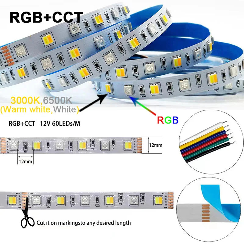 5M 300LEDs Waterproof RGB LED Strip 5050 DC12V 60LEDs/M Flexible Light Belt Led Ribbon Tape Home Decoration 24V RGBW Lamp Strips