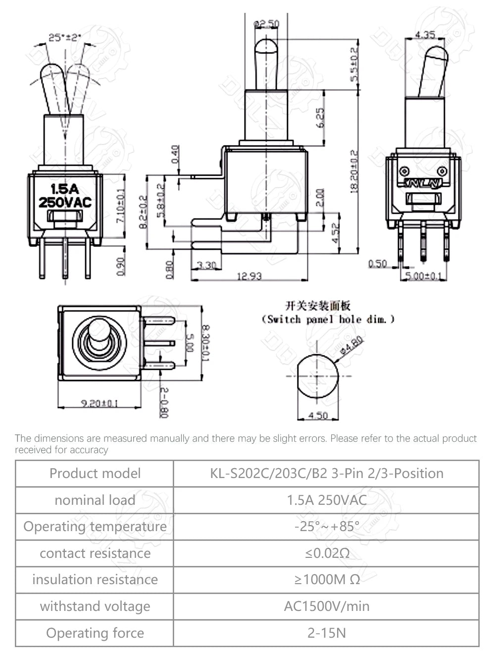 5MM Mini Toggle Switch SMTS-102 250V/1.5A SPDT 3/6 Pin On On 2/3 Position Red Color Stitch Pins SMTS-202 ﻿