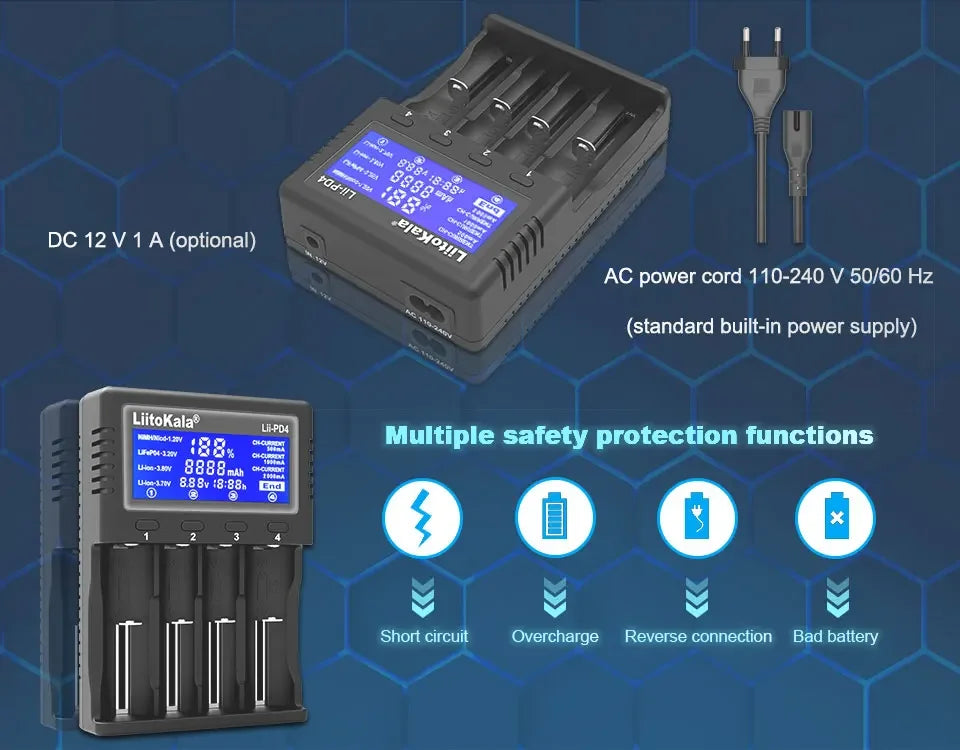 Liitokala Lii-PD4 Lii-PD2 18650 Battery Charger for 1.2V 3.7V NiMH 26650 21700 18350 18500 14500 AA AAA LiFePO4 Batteries