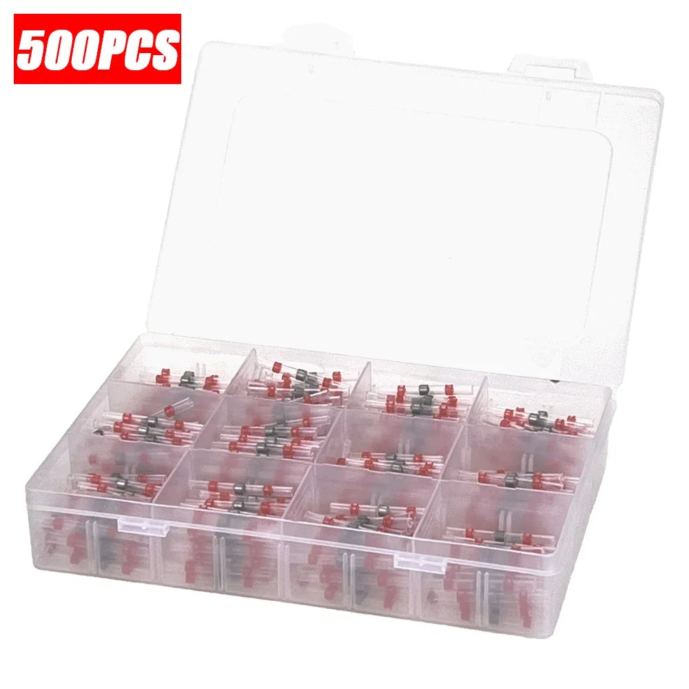 50-1000PCS Heat Shrink Butt AWG22-18 Red Solder Insulated Waterproof Electrical Splice Wire Connectors with Hot Air Gun Us/Eu