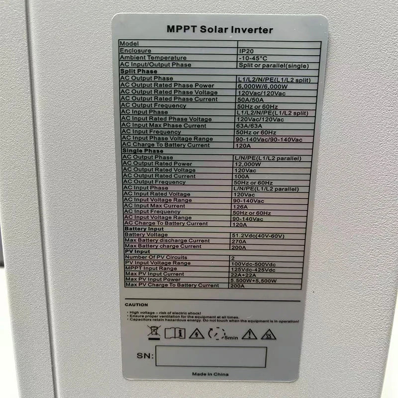 ANENJI Split Phase 12KW 48V Hybrid Solar Inverter Parallel Inverter Pure Sine 120V 220V On Grid MPPT 200A Solar Charger PV 500V