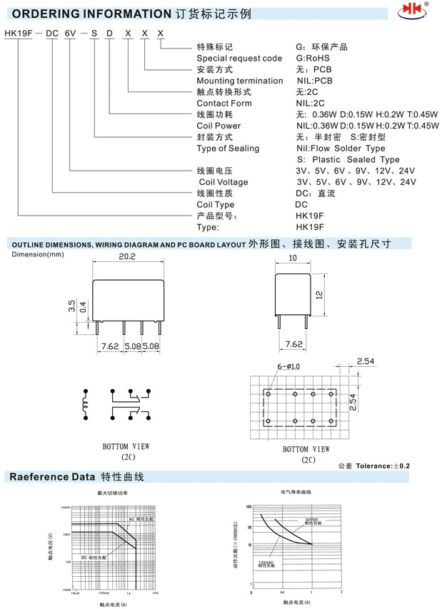 Relay HK19F-DC3V-SHG HK19F-DC5V-SHG HK19F-DC12V-SHG HK19F-DC12V-SHG HK19F-DC24V-SHG HK19F 3V 5V 9V 12V 24V 8PIN